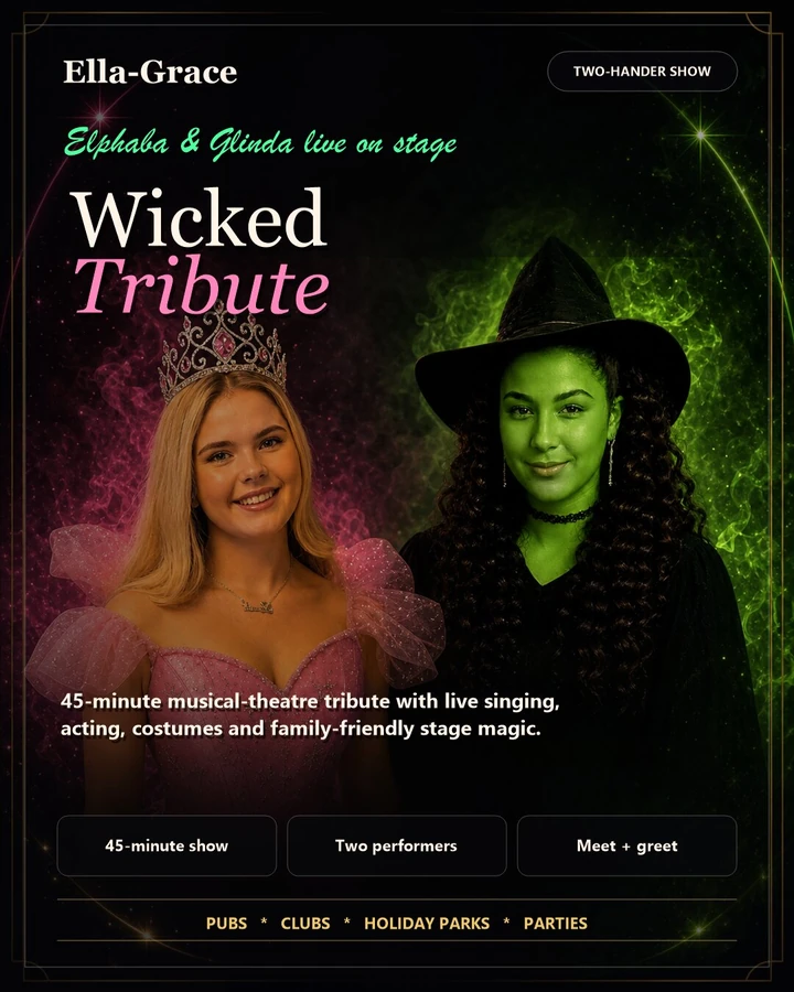Wicked tribute show poster with Elphaba and Glinda